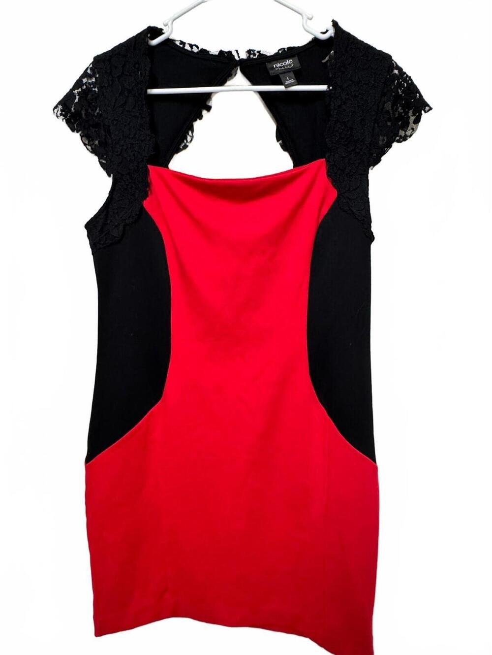 nicole by nicole miller Red & Black Colorblock Lace Cap Sleeve Bodycon Dress